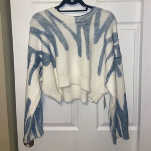 Altar’d State CROPPED “Spray Paint Sweater” color: ivory/blue. Brand NEW w TAG.
